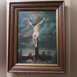 Vintage 3D pic christ in wooden frame